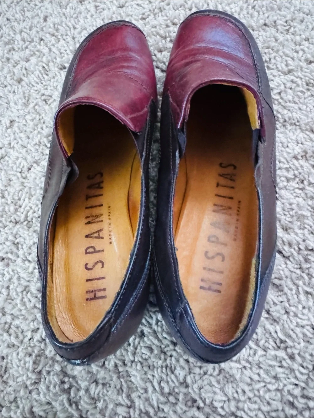 Hispanitas Women's Burgundy Leather Slip-On Loafers